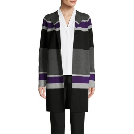 Calvin Klein Women's Petite Striped Open-Front Cardigan (PXL, Charcoal Multi)