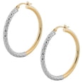 thumbnail image 2 of KoolJewelry 10k Two-tone Yellow and White Gold Polished and Diamon-cut Hoop Earrings (30 millimeters), 2 of 5