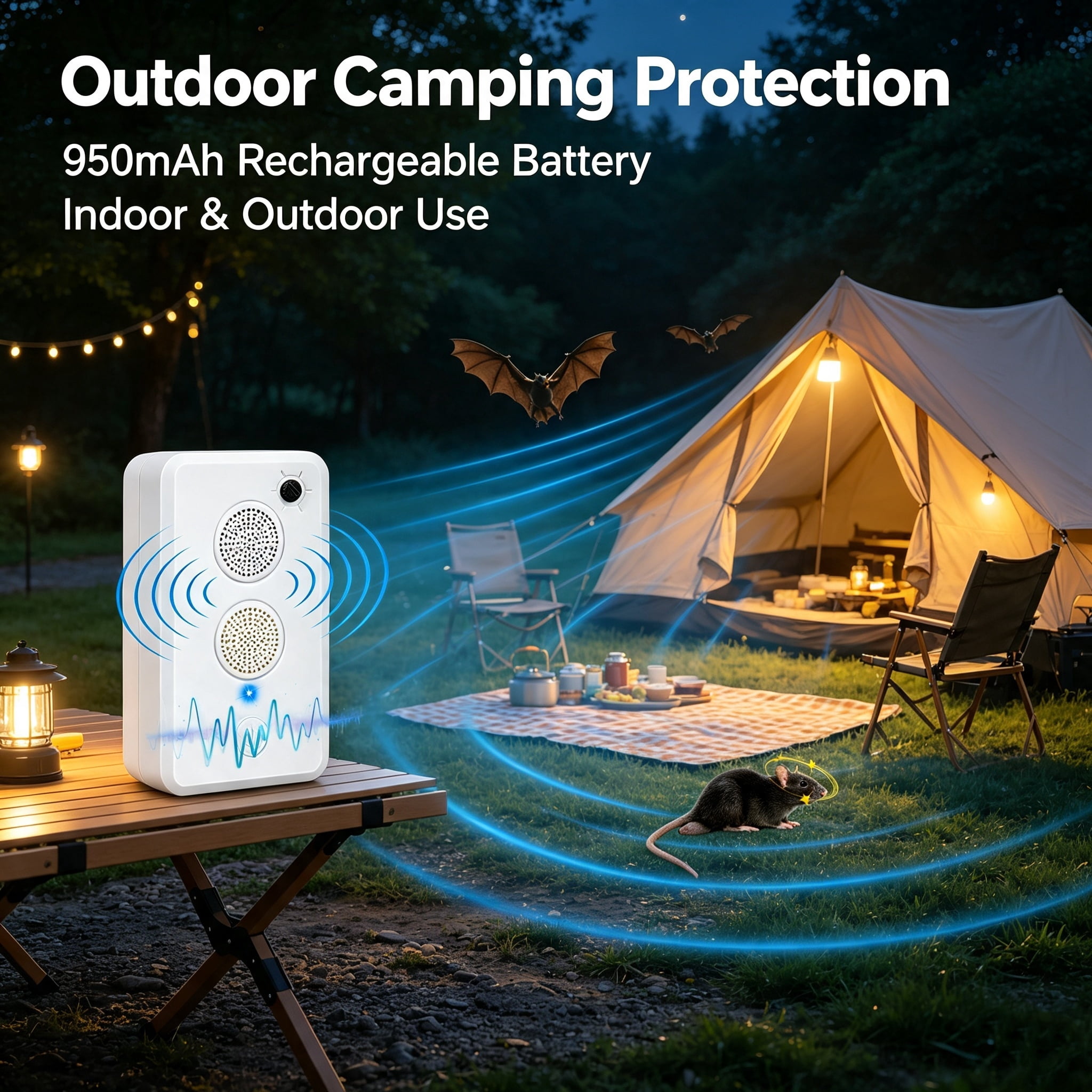 Astoutdoor Ultrasonic Bat Repellent, Rechargeable 950mAh Battery, Dual Speakers, 6 Levels, 753 Sq.ft Coverage, 2-Pack