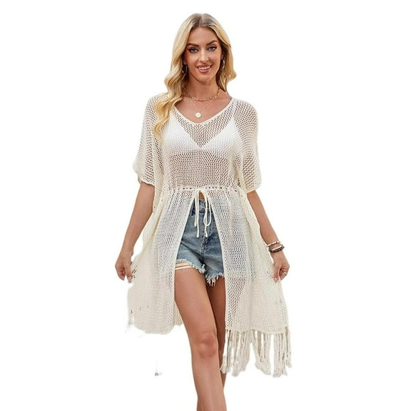 Yesfashion Wholesale Sleeveless Long Fringe Crochet Vest Beach Bikini Cover up Hippie Clothes for Women Free Size Summer Beachwear