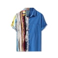 thumbnail image 5 of INSPIRE CHIC Men's Button Down Shirt Color Block Short Sleeve Striped Summer Shirts L White Blue, 5 of 6