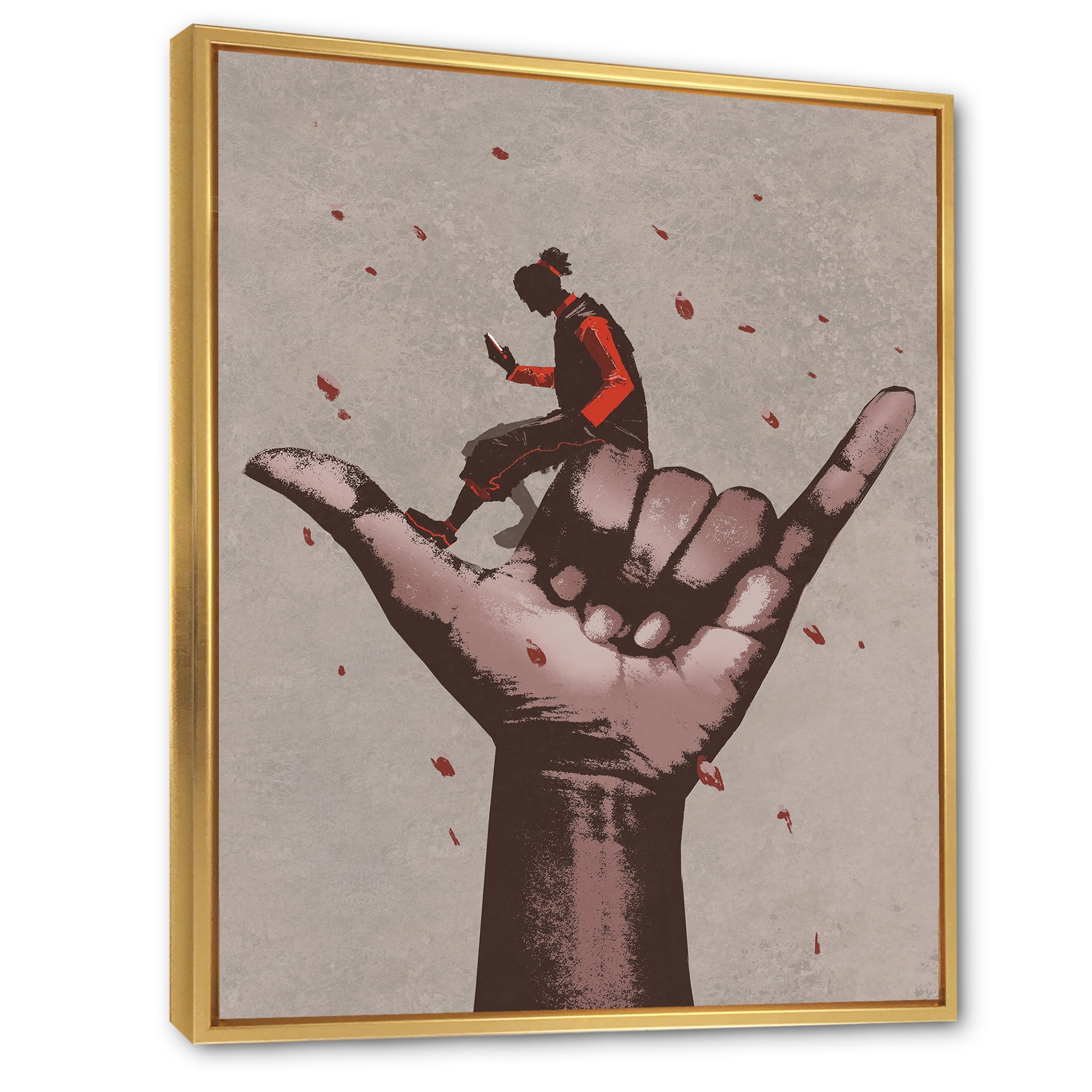 Designart 'Man Using Mobile Phone With Call Me Sign' Modern Framed Canvas Wall Art Print