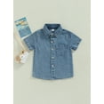 thumbnail image 3 of Toddler Boys Summer Casual Denim Shirt Solid Color Short Sleeve Button Down T-shirt, 3 of 10