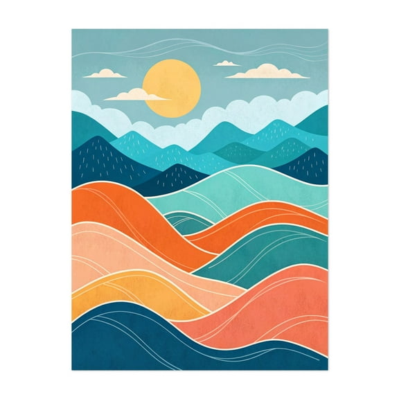 Serene Abstract Waves - Painting Abstract Geometric Pastel Landscape Minimalist Modern Art Sunset Unframed Wall Art Print 5 x 7 inches
