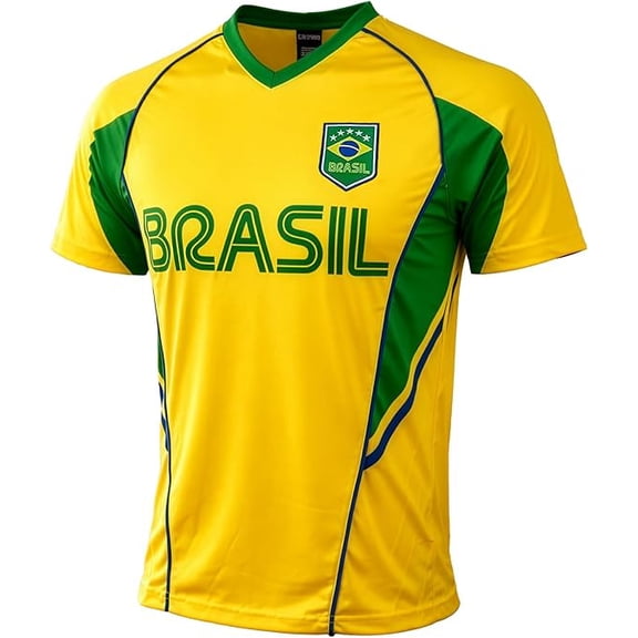 Icon Sports Brazil Soccer Jersey, Yellow/Green, 100% Poly, YXS-XXL