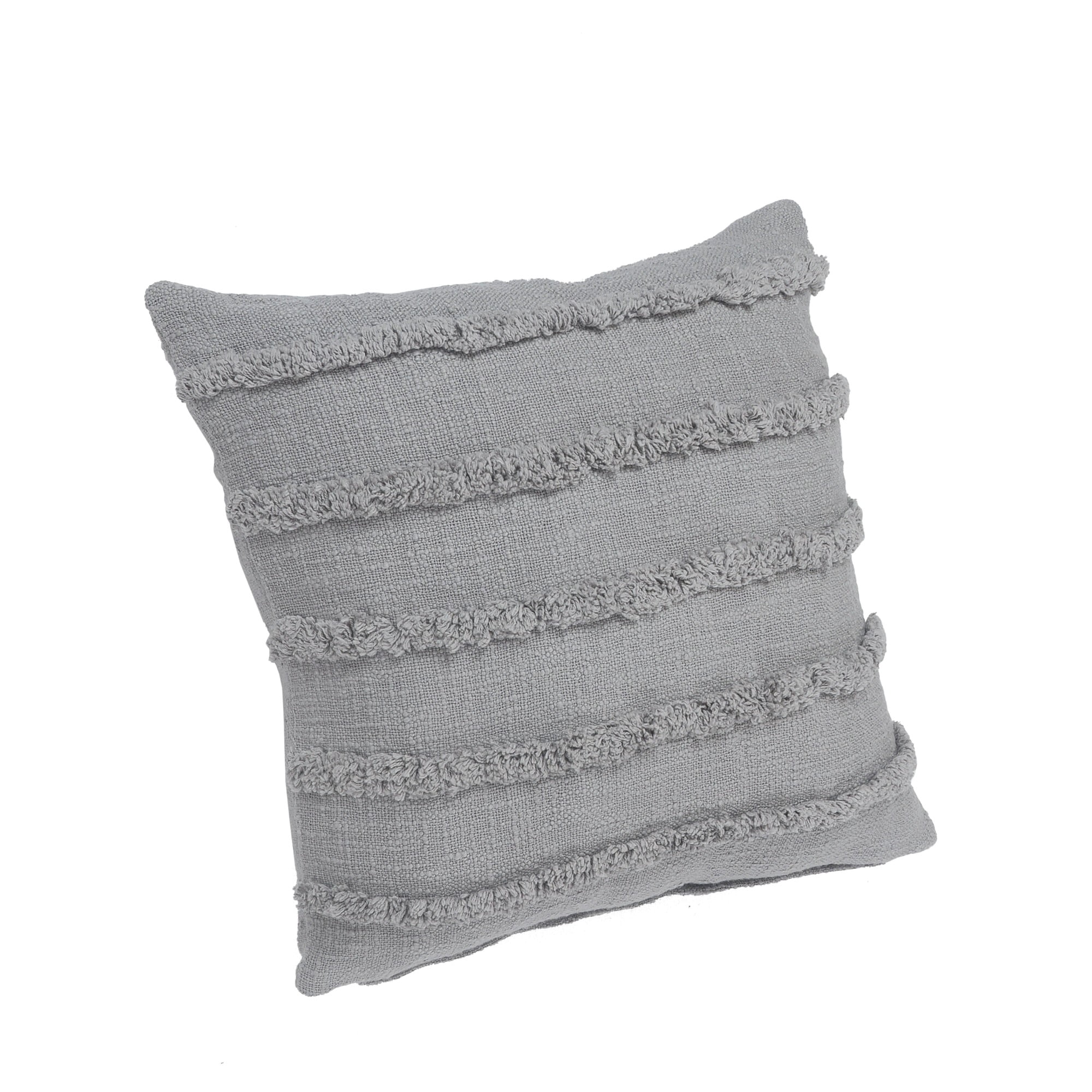 Laddha Home Designs Loomed Over Tufted Striped Cotton Throw Pillow Cover - 20" - Gray