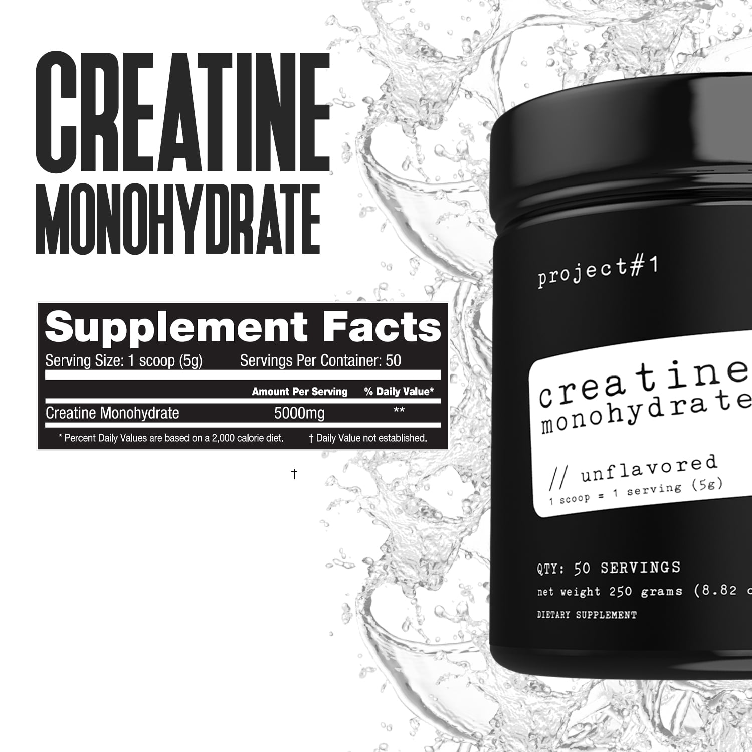 Project 1 Nutrition Creatine Monohydrate Unflavored 50 Servings