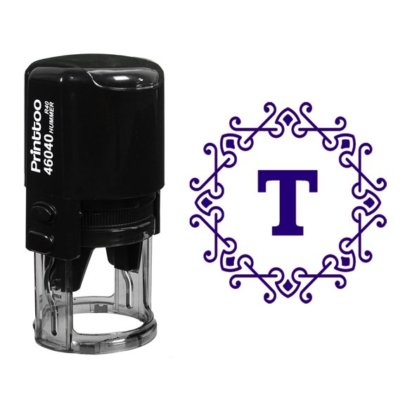 Printtoo T Alphabet Monogram Initial Octagon Celtic Swirl Frame Office Stationary Self Inking R-40 Rubber Stamp-Violet
