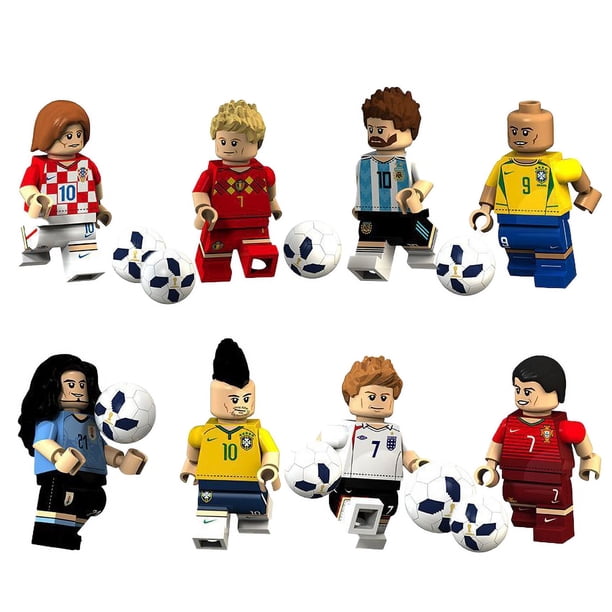 8 Figuras de Minifiguras de Estrella de Fútbol Guerrero – Acción de Juego de Fútbol, Juguete de Bloques de Construcción DIY para Niños y Coleccionistas