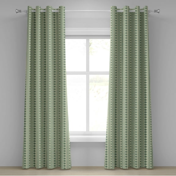Ambesonne Aztec Grommet Curtain, Tribal National Borders, 50" x 84", Reseda Green and Beige