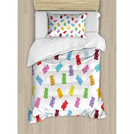 Kids Duvet Cover Set Vibrant Colored Gummy Bears Candies