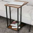 thumbnail image 4 of JJS Side End C Table for Sofa, Living Room Couch Table Snack Table That Slide Under for Small Spaces, Walnut/Black, 4 of 7
