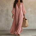 thumbnail image 5 of Yfalhf Women Boho Lace V‑Neck Batwing Sleeve Maxi Dress, Flow‑y Oversized Beach Vacation Dress, Photo‑Ready Long Dress for Summer Holiday Getaways,Pink,S, 5 of 5