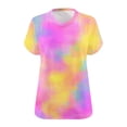 thumbnail image 5 of Plus Size Women's V-Neck Short Sleeve Tie-Dye Ombre Print Summer Basic Top, Loose Fit Stylish Plus Size Tee for Everyday Casual Wear and Weekend Outings Pink XXL, 5 of 5