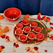 Handmade Diyas for Diwali Decoration | Hand Painted Clay Mitti Diya | Lanterns for Diwali Decoration | Decoration Mitti Diya | Handmade Colourful Diyas(10 Small Diya with 1 Big Diya)