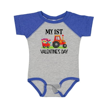 

Inktastic First Valentines Day Tractor Hearts Gift Baby Boy Bodysuit