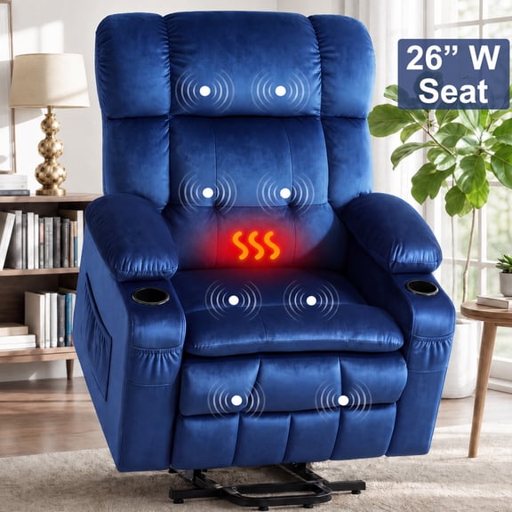 26in Oversized Lift Chair for Elderly, LEGAHOME Large Power Lift Recliner Chair with Massage and Heat, Massage Recliner Chair for Big and Tall Adults, with Infinite Position and Side Pocket, Blue