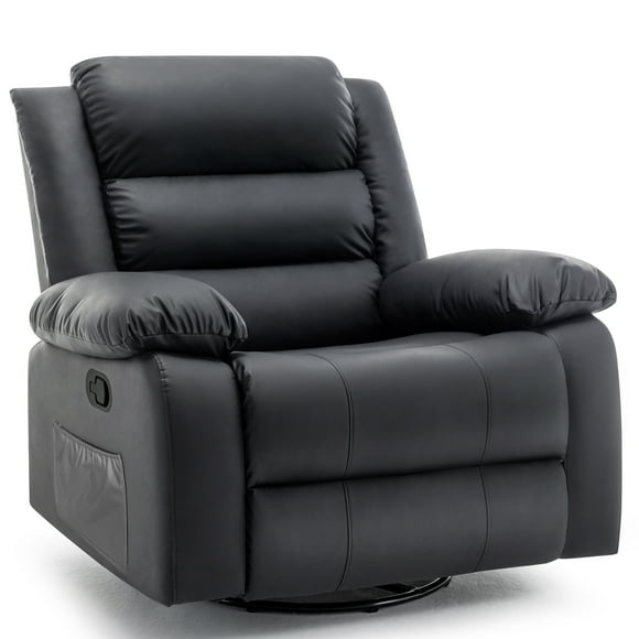 Korser Oversized Swivel Rocker Recliner Chair for Adults Faux Leather for Living Room,Black
