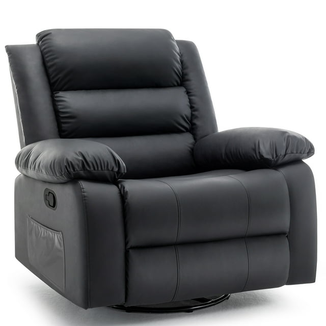 Korser Oversized Swivel Rocker Recliner Chair for Adults Faux Leather for Living Room,Black