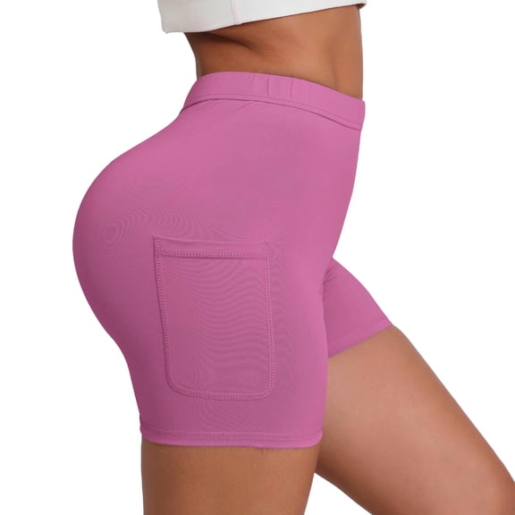 Olyvenn Women's High Waisted Pocket Biker Shorts Soft Stretch Casual Workout Hot Pink S