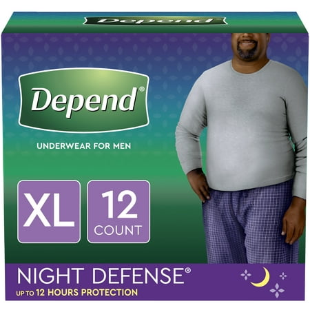 Depend Night Defense Incontinence Underwear for Men, Overnight, Size XL, 12