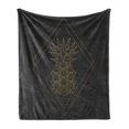 thumbnail image 1 of Geometrical Soft Flannel Fleece Blanket, Hippie Inspired Style Pineapple Pattern Exotic Abstract Illustration, Cozy Plush for Indoor and Outdoor Use, 60" x 80", Dark Grey and Mustard, by Ambesonne, 1 of 5