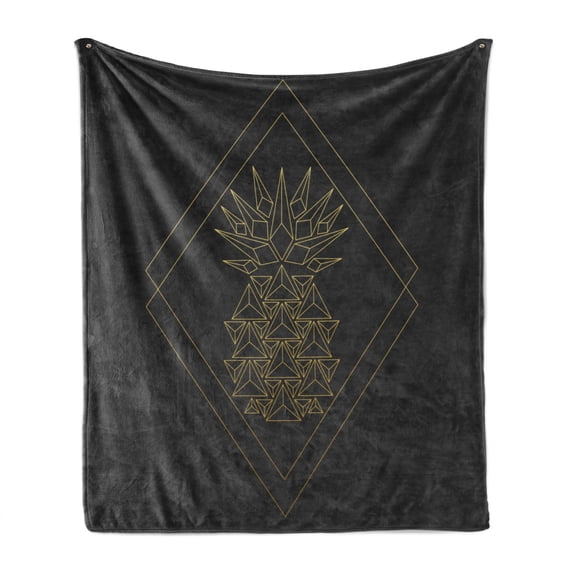 Geometrical Soft Flannel Fleece Blanket, Hippie Inspired Style Pineapple Pattern Exotic Abstract Illustration, Cozy Plush for Indoor and Outdoor Use, 60" x 80", Dark Grey and Mustard, by Ambesonne