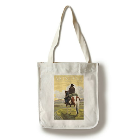 Montana - Last Best Place, Cowboy - Lantern Press Artwork (100% Cotton Tote Bag - (Best Places To Backpack In Asia)
