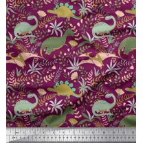 Soimoi Rayon Crepe Fabric Leaves,Floral & Dinosaur Jungle Fabric Prints by Yard 46 Inch Wide