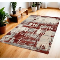 HomeRoots 552798 4 x 6 ft. Abstract Rectangle Area Rug, Ivory, Red & Gray