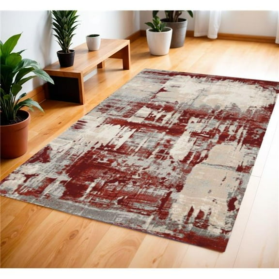 HomeRoots 552798 4 x 6 ft. Abstract Rectangle Area Rug, Ivory, Red & Gray