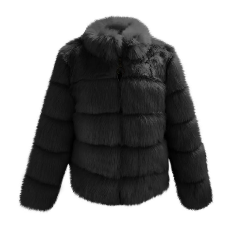 Short black faux fur coat