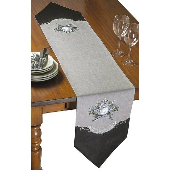 Decorative Artistic Burlap Embroidered 13" X 70" Table Runner