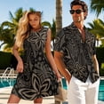 thumbnail image 3 of Yuyamidu Polynesian Couples Tribal Outfits Matching Sets Aloha Beach Button Up Shirts for Men Puletsai Samoa Matching Set Polynesian Dress for Women Hawaiian Luau Clothes 4XL, 3 of 6