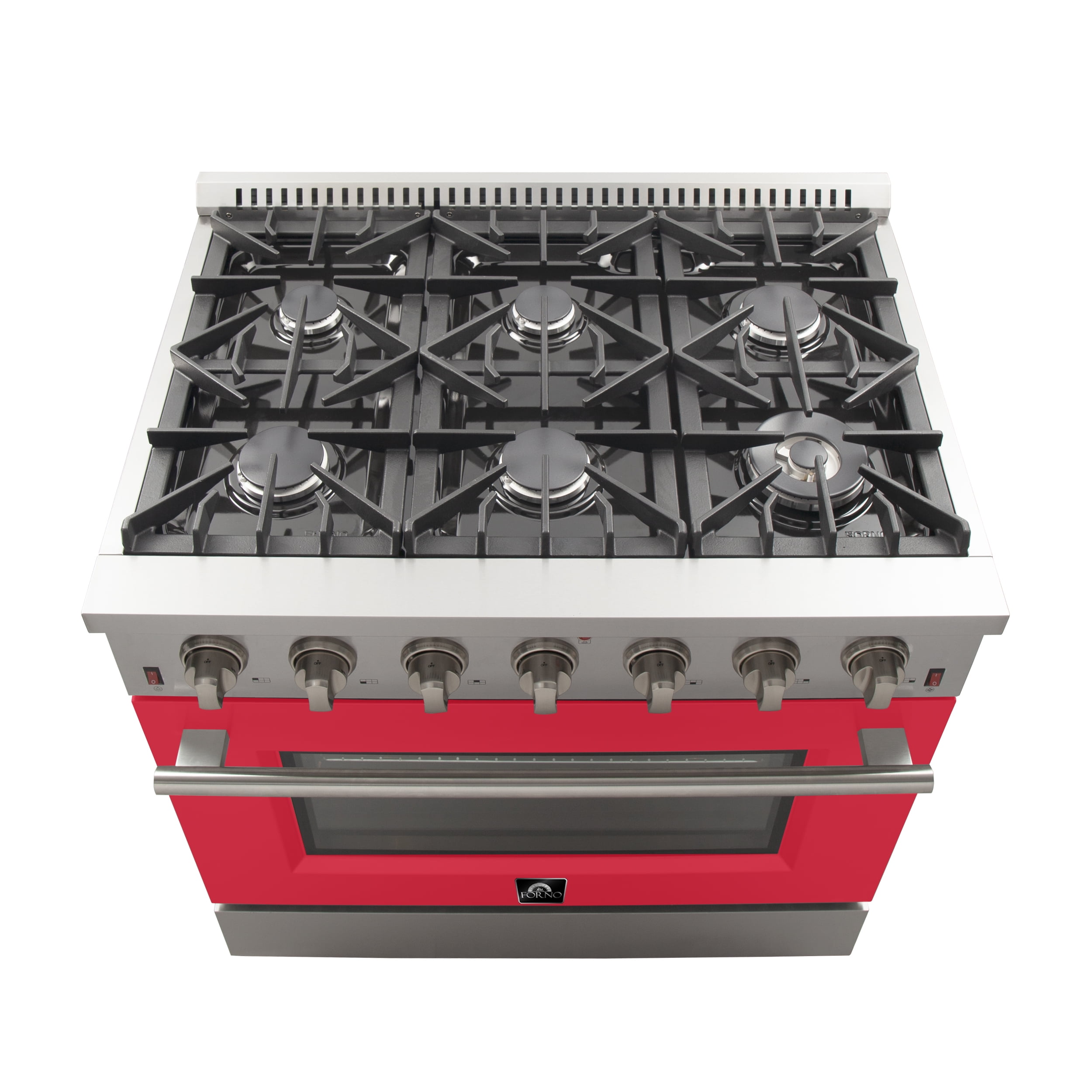 Forno Galiano 36-Inch Freestanding Gas Range, Stainless Steel, 6 Burners, Energy Efficient, Red Door