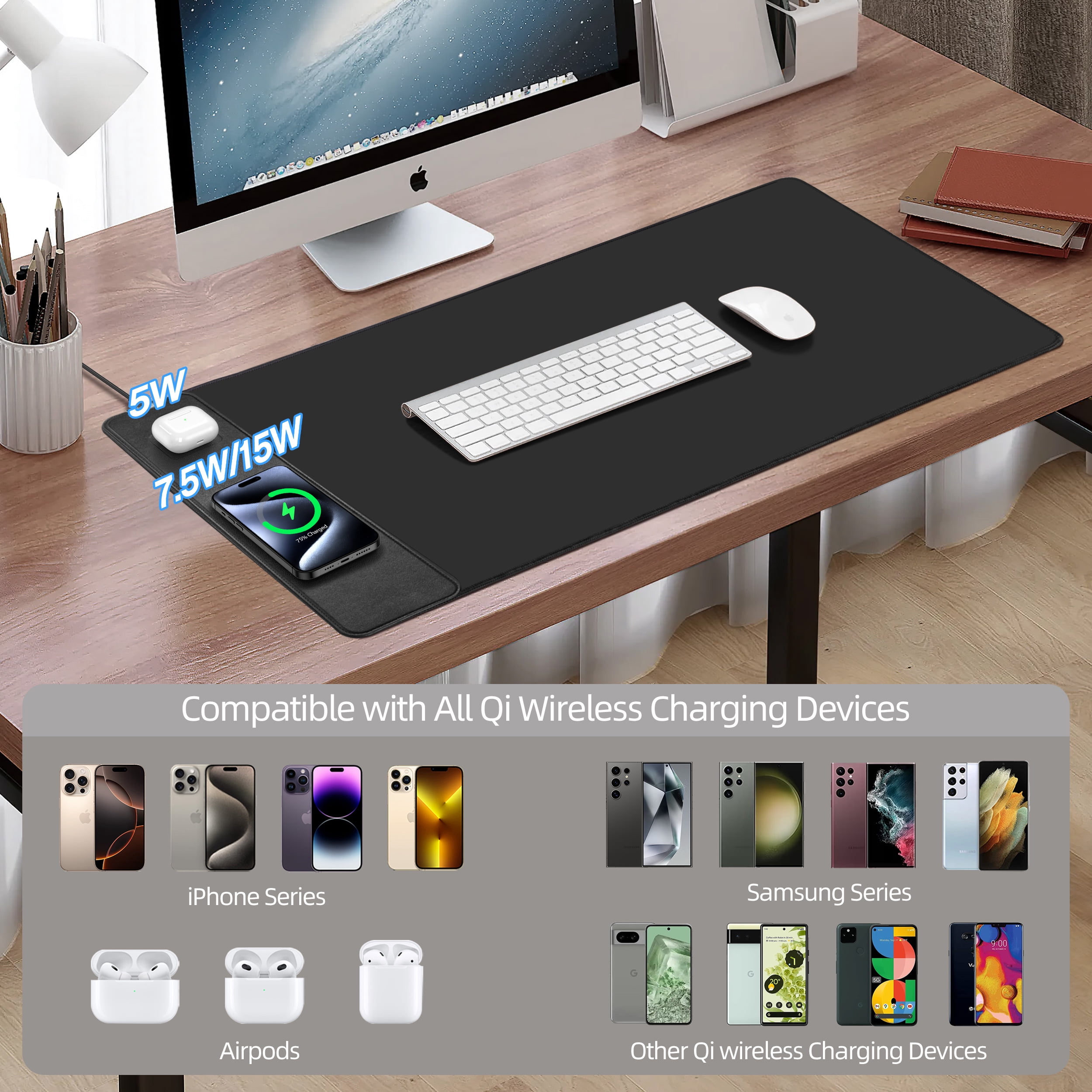 Extrelife RGB Gaming Mouse Pad with Magnetic Wireless Charger, Large Mouse Mat with 15W Fast Charging for Home, Office, School