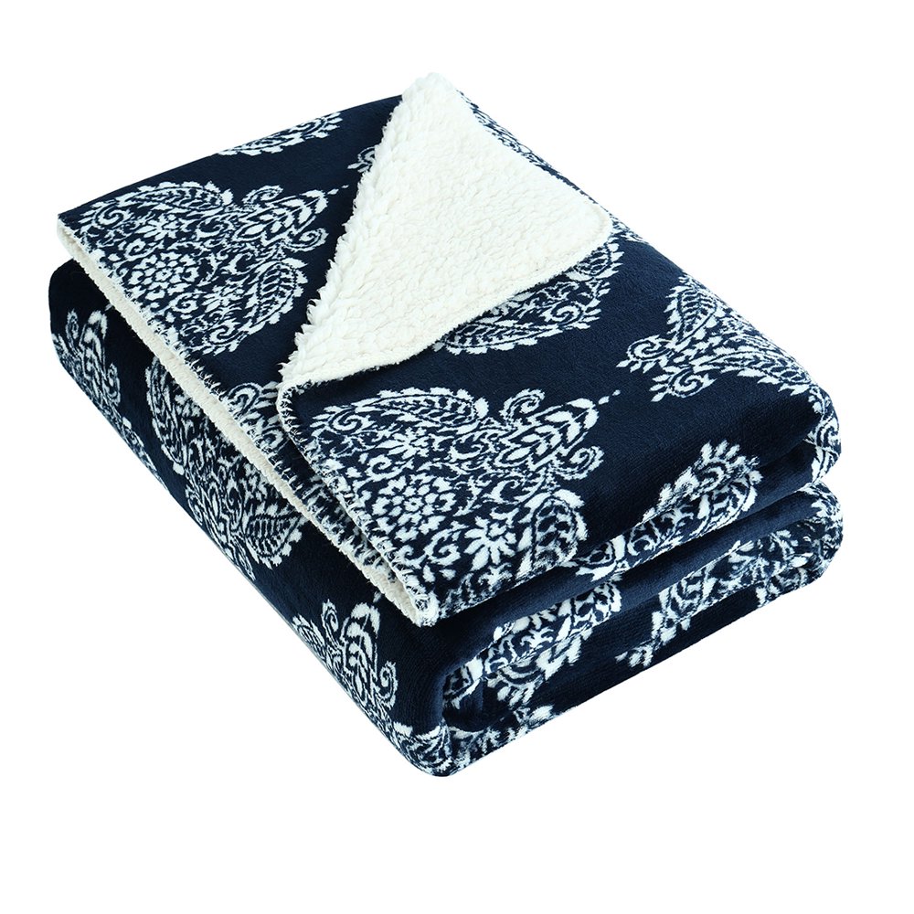 Soft Fleece Decorative Throw Blanket for Couch Blue and White Flower 50