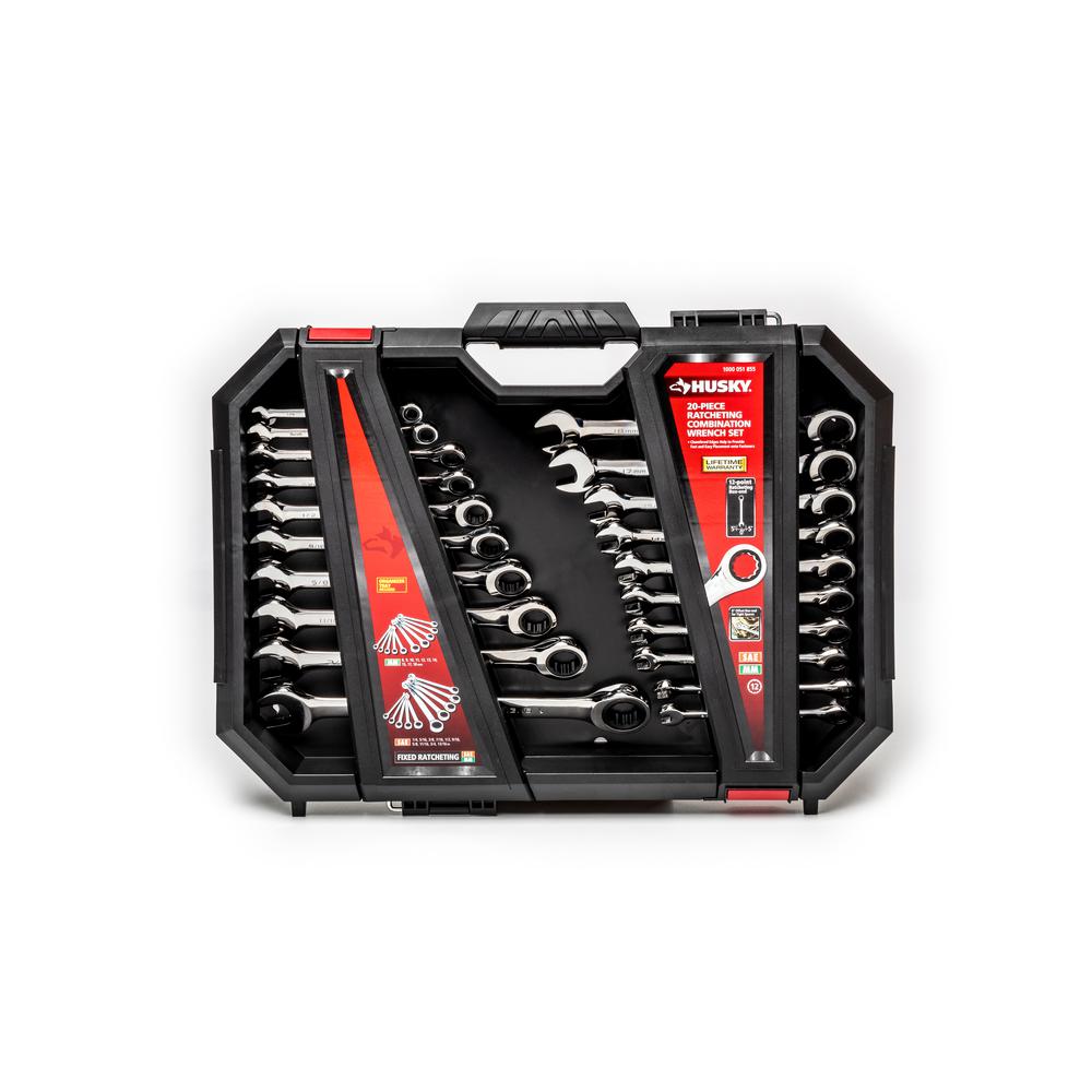 Ratcheting SAE/MM Combination Wrench Set (20-Piece)