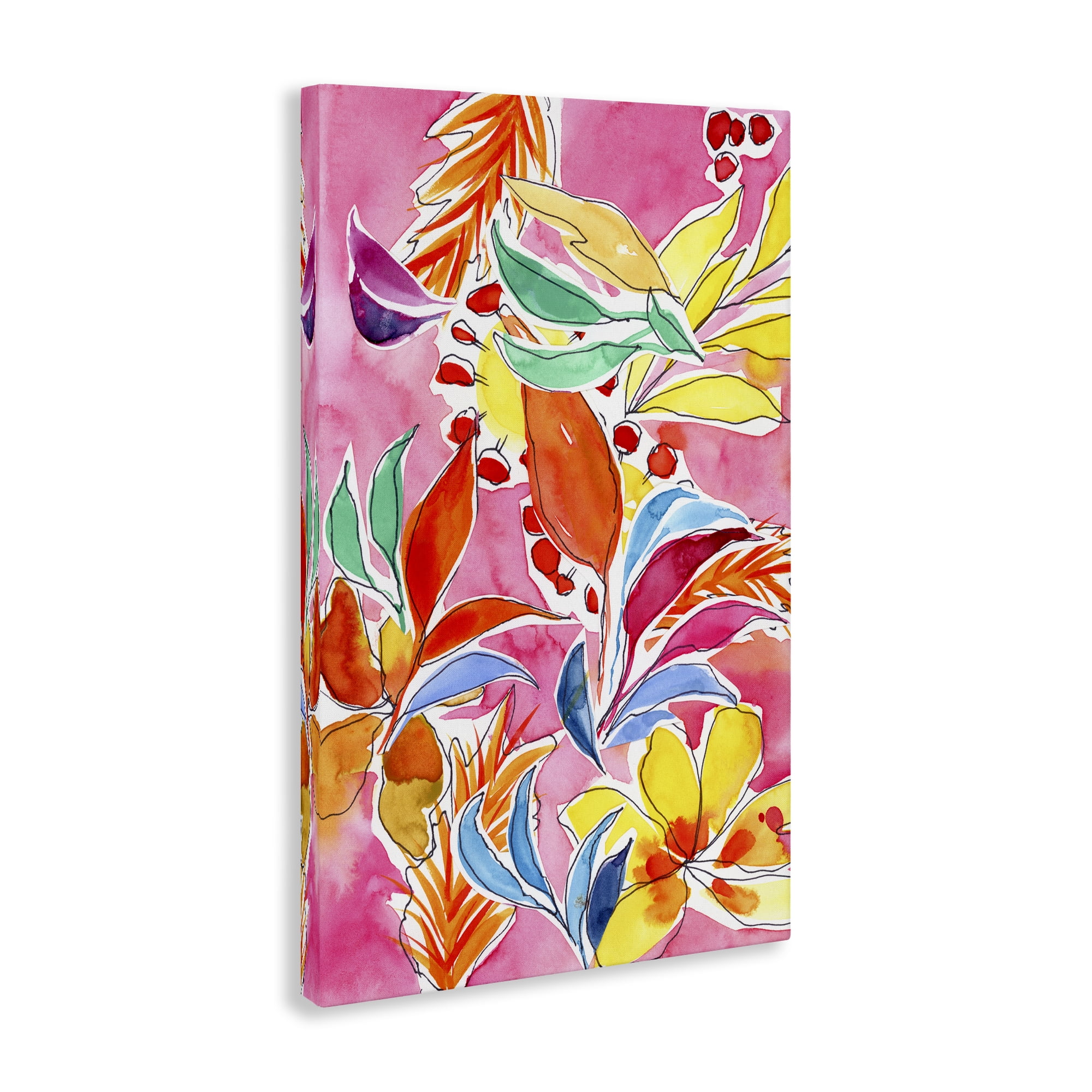 Stupell Industries Whimsical Leaves on Pink Plants & Flowers Painting Wrapped Canvas Art Print Wall Art, 16 x 24