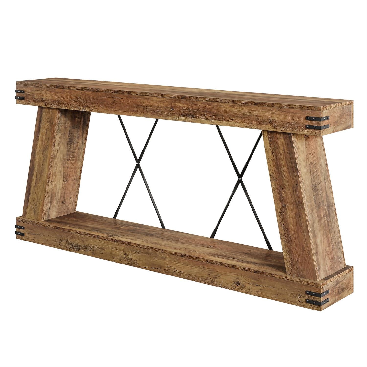 Demi Bonn 70" Rustic Wooden Console Table, Entryway Sofa Table, 2-Tier Hall Display, Sturdy and Stylish for Living Room, Home Decor, Brown