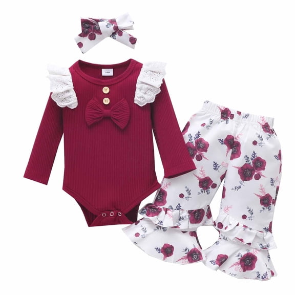 Odeerbi Baby Girls Boys Clothes Baby Rompers Infant Toddler Hooded Dinosaur-print Long-Sleeved Romper Solid Color Trousers Two-piece Set