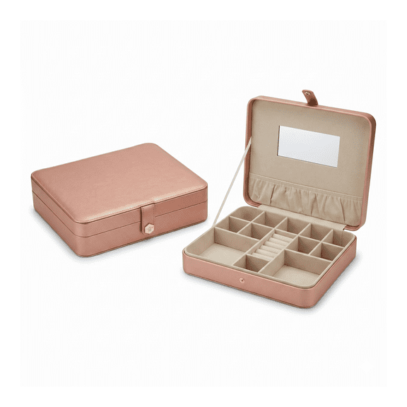 Hives and Honey Large Travel Jewelry Case for Women in Metallic Coral