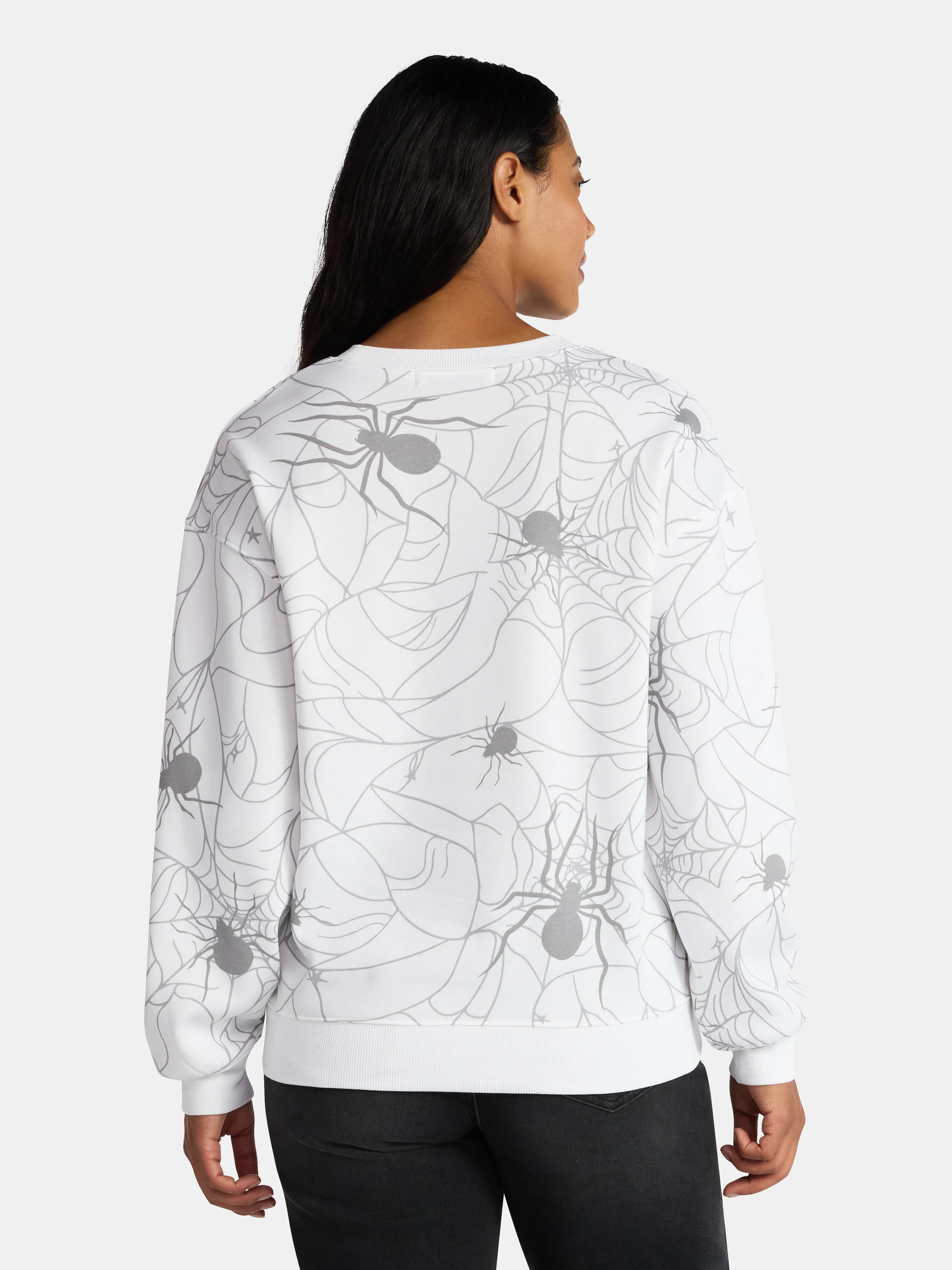 Halloween Women's Spiders and Bats Print Sweatshirt with Long Sleeves, Sizes XXS-XXL