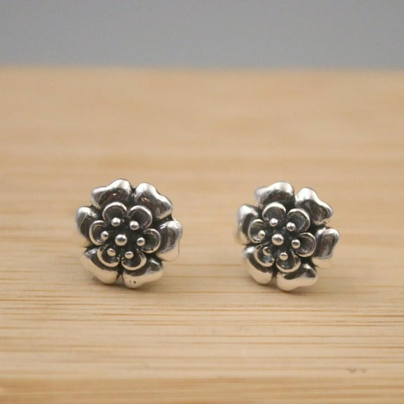 K-KED Real Sterling 925 Silver Earrings Stud Vintage Silver Women's Flower Gift S925