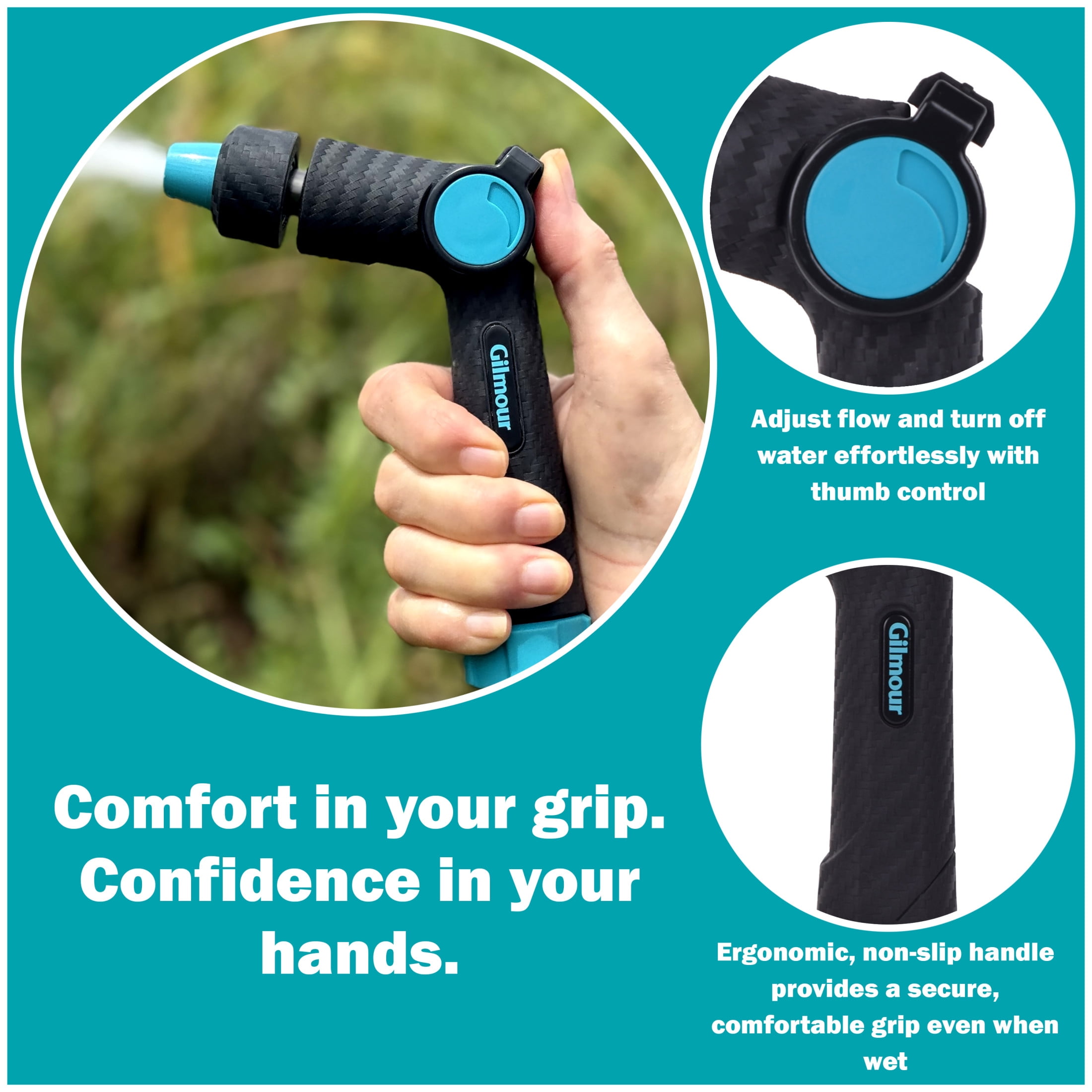Gilmour Heavy Duty Swivel Connect Adjustable Hose Nozzle, Jet to Mist, Thumb Control, Ergonomic Non-Slip Grip