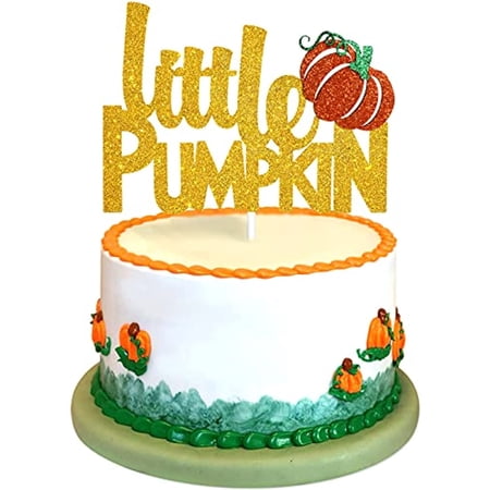 Little Pumpkin Birthday Cake Topper - Gold Glitter Welcome Baby Cake Topper - Baby Shower Fall Hello Pumpkin Cake Topper - Happy Halloween Party Decoration