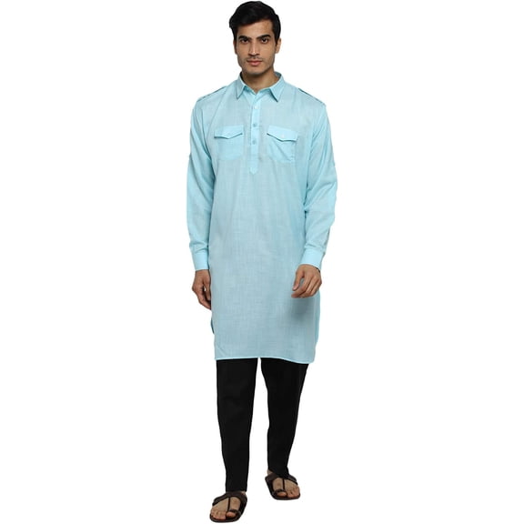 Royal Kurta Mens Cotton Pathani Kurta Pyjama (44, Blue-Black)
