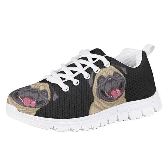Pzuqiu Pug Dog Big Girls Tennis Shoes Size 4 Lace Up Athletic Shoes Lightweight Running Shoes Mesh Breathable Sneakers Hiking