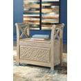 thumbnail image 3 of Signature Design by Ashley - Fossil Ridge Accent Bench - Carved Floral Pattern - Antique White, 3 of 4
