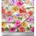 thumbnail image 1 of Soimoi White Polyester Crepe Fabric Leaves,Pink & Peach Rose Watercolor Print Fabric by The Yard 52 Inch Wide, 1 of 1